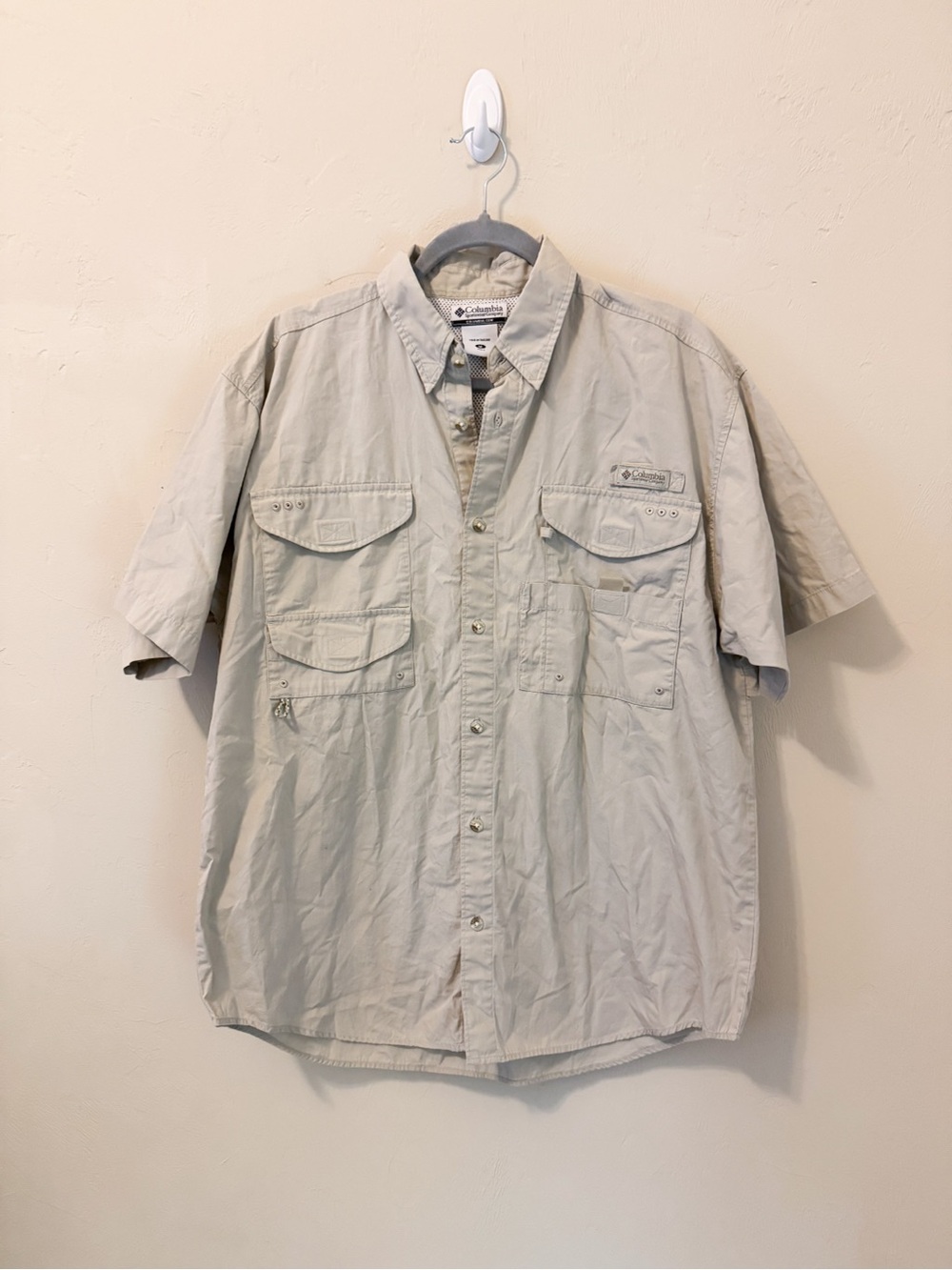 Columbia Men's Short Sleeve Button-Down Shirt - Light Beige